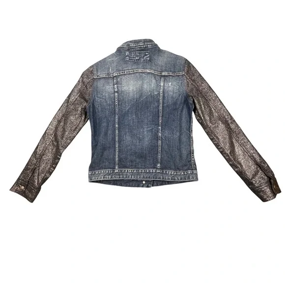 Express Blue Denim Jacket Metallic Silver Sleeves Womens Medium - Picture 2 of 7